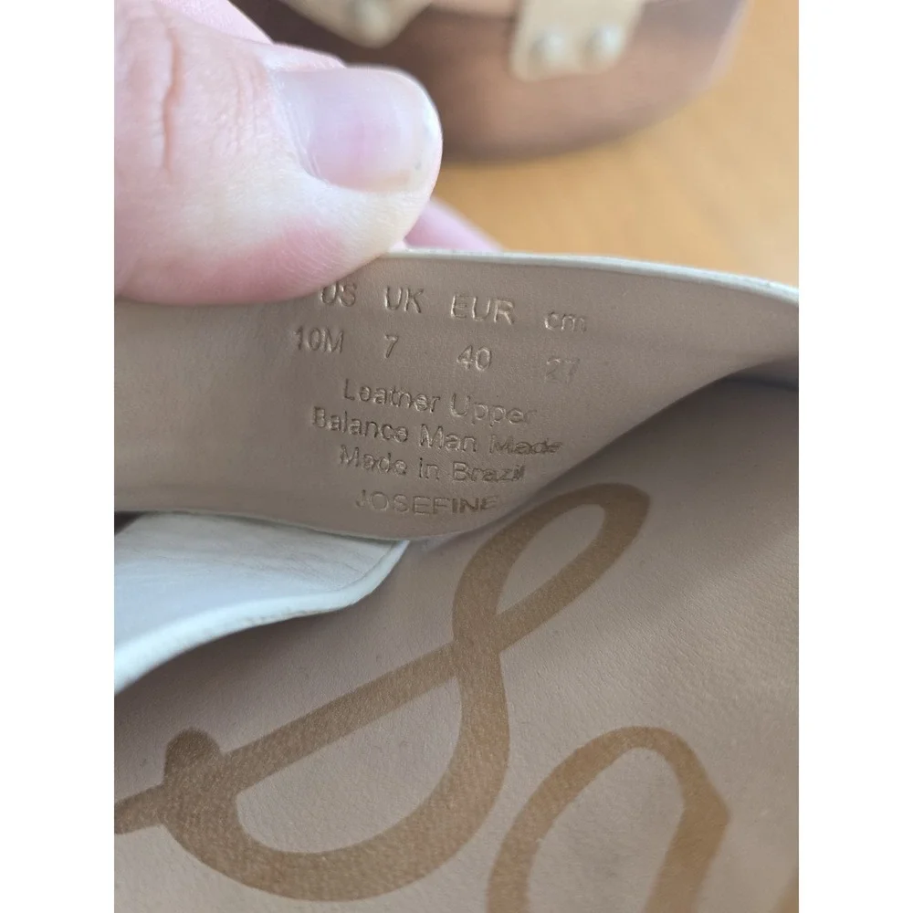 Sam Edelman Josefine Beige Leather Sandal Heel Sz 10 wooden sole platform Wedge